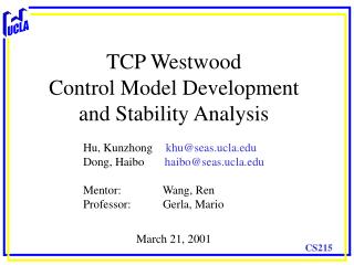 TCP Westwood Control Model Development and Stability Analysis