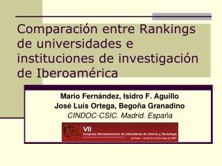 Comparación entre Rankings de universidades e instituciones de investigación de Iberoamérica