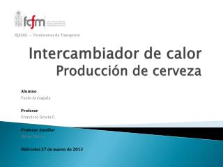 Intercambiador de calor Producción de cerveza
