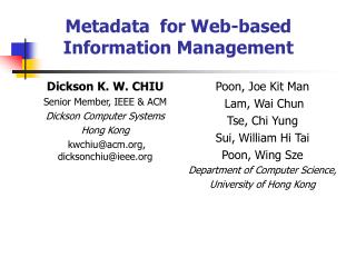 Metadata  for Web-based Information Management