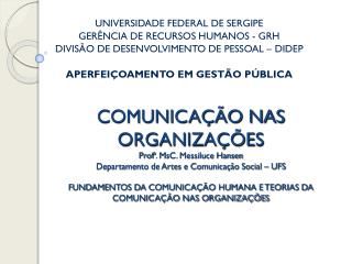 UNIVERSIDADE FEDERAL DE SERGIPE GERÊNCIA DE RECURSOS HUMANOS - GRH