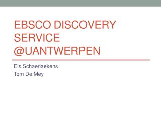 Ebsco Discovery Service @ UAntwerpen