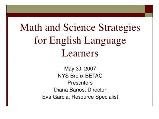 Math and Science Strategies for English Language Learners