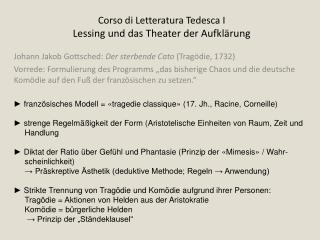 Corso di Letteratura Tedesca I Lessing und das Theater der Aufklärung