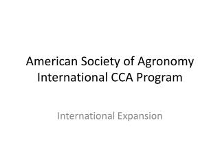 American Society of Agronomy International CCA Program