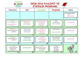 EKİM 2010 FAALİYET VE ETKİNLİK PROGRAMI