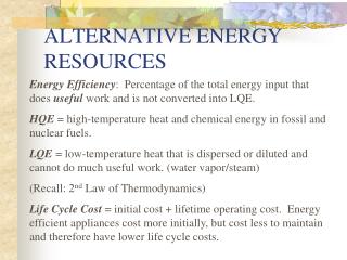 ALTERNATIVE ENERGY RESOURCES