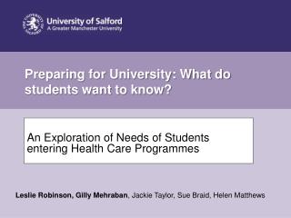 Preparing for University: What do students want to know?