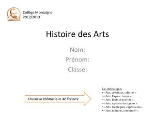 Histoire des Arts