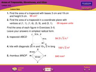 Areas of Trapezoids, Rhombuses, and Kites