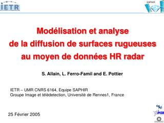 Modélisation et analyse de la diffusion de surfaces rugueuses au moyen de données HR radar