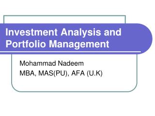 Investment Analysis and Portfolio Management