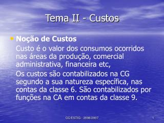 Tema II - Custos