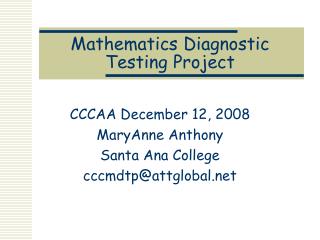 Mathematics Diagnostic Testing Project