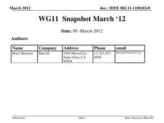 WG11 Snapshot March ‘12