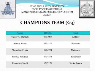 KING ABDULAZIZ UNIVERSITY FACULTY OF ENGINEERING MANUFACTURING AND MECHANICAL SYSTEM DESIGN