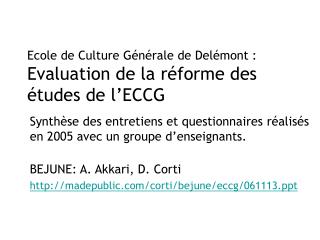 Ecole de Culture Générale de Delémont : Evaluation de la réforme des études de l’ECCG
