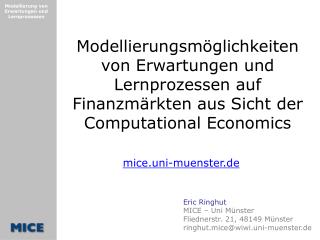 Eric Ringhut MICE – Uni Münster Fliednerstr. 21, 48149 Münster ringhut.mice@wiwi.uni-muenster.de