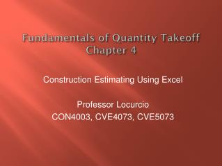 Fundamentals of Quantity Takeoff Chapter 4