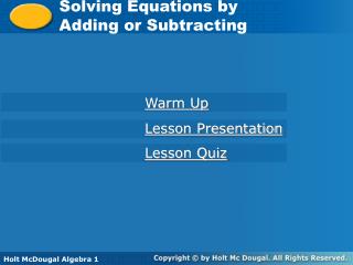 Solving Equations by Adding or Subtracting