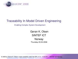 Traceability In Model Driven Engineering Enabling Complex System Development