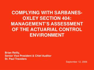 Brian Reilly, Senior Vice President &amp; Chief Auditor St. Paul Travelers