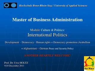 Master of Business Administration Module Culture &amp; Politics: International Politics