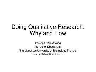 Doing Qualitative Research: Why and How