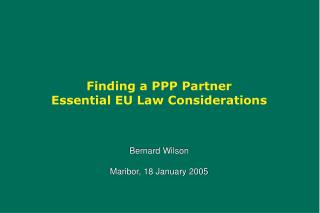 Finding a PPP Partner Essential EU Law Considerations