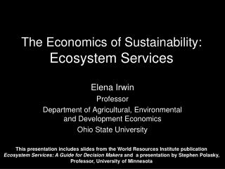 The Economics of Sustainability: Ecosystem Services
