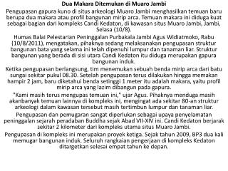 Dua Makara Ditemukan di Muaro Jambi