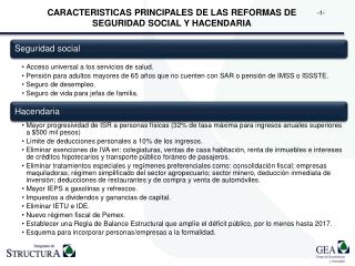 CARACTERISTICAS PRINCIPALES DE LAS REFORMAS DE SEGURIDAD SOCIAL Y HACENDARIA