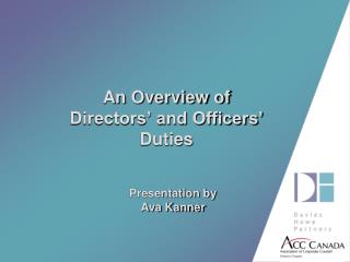 An Overview of Directors’ and Officers’ Duties