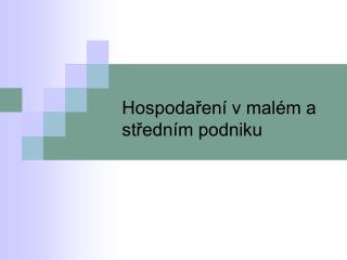 Hospodaření v malém a středním podniku