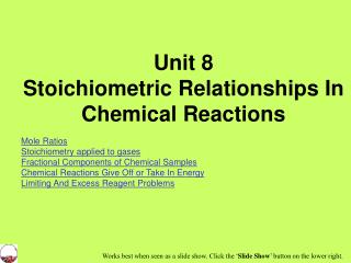 Unit 8 Stoichiometric Relationships In Chemical Reactions Mole Ratios