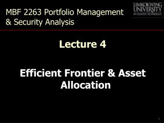 MBF 2263 Portfolio Management &amp; Security Analysis