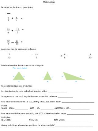 Matemáticas Resuelve las siguientes operaciones: