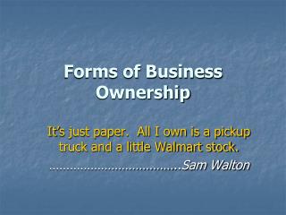 Forms of Business Ownership