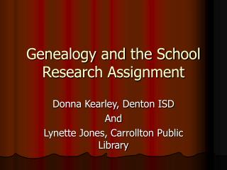 Genealogy and the School Research Assignment