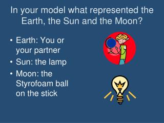 In your model what represented the Earth, the Sun and the Moon?