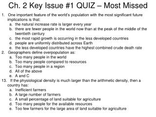 Ch. 2 Key Issue #1 QUIZ – Most Missed