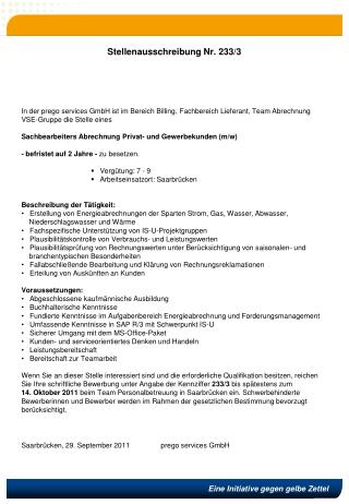 Stellenausschreibung Nr . 233/3