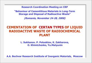 Research Coordination Meeting on CRP “Behaviour of Cementitious Materials in Long-Term