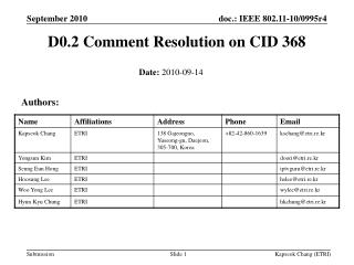 D0.2 Comment Resolution on CID 368