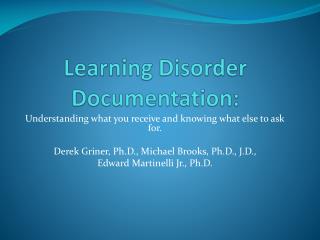 Learning Disorder Documentation: