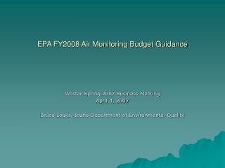 EPA FY2008 Air Monitoring Budget Guidance