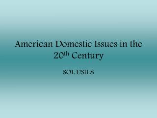 American Domestic Issues in the 20 th Century