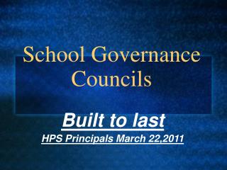 School Governance Councils