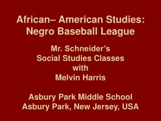 African– American Studies: Negro Baseball League