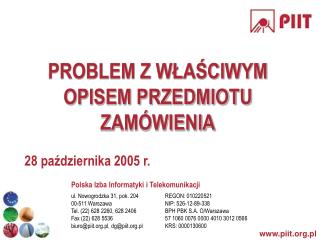 PROBLEM Z WŁAŚCIWYM OPISEM PRZEDMIOTU ZAMÓWIENIA